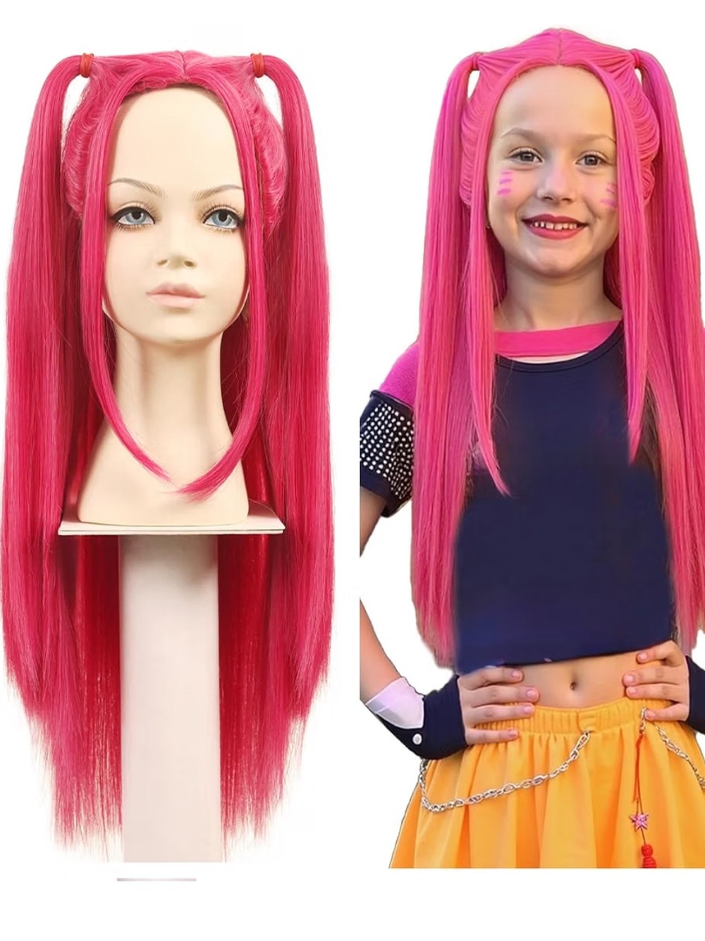 Hot Pink Kids Cosplay Wig with Double Ponytails